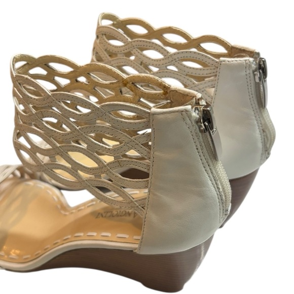 Enzo Angiolini White Leather Lattice Weave Wedge Heel Sandals Size 8 Ankle Strap - Picture 15 of 15